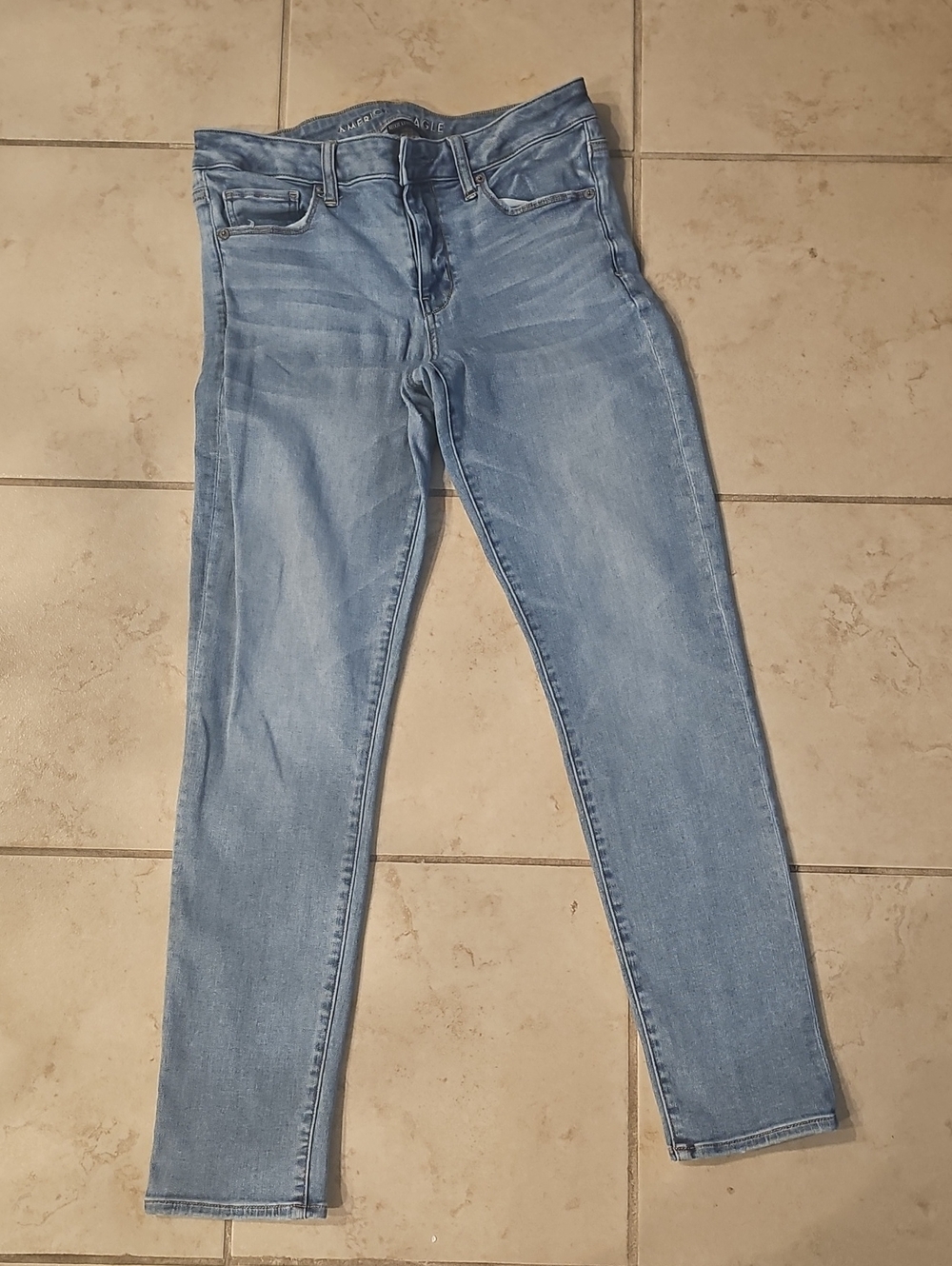 American Eagle Light Blue Denim Jeans with Gold Stitching